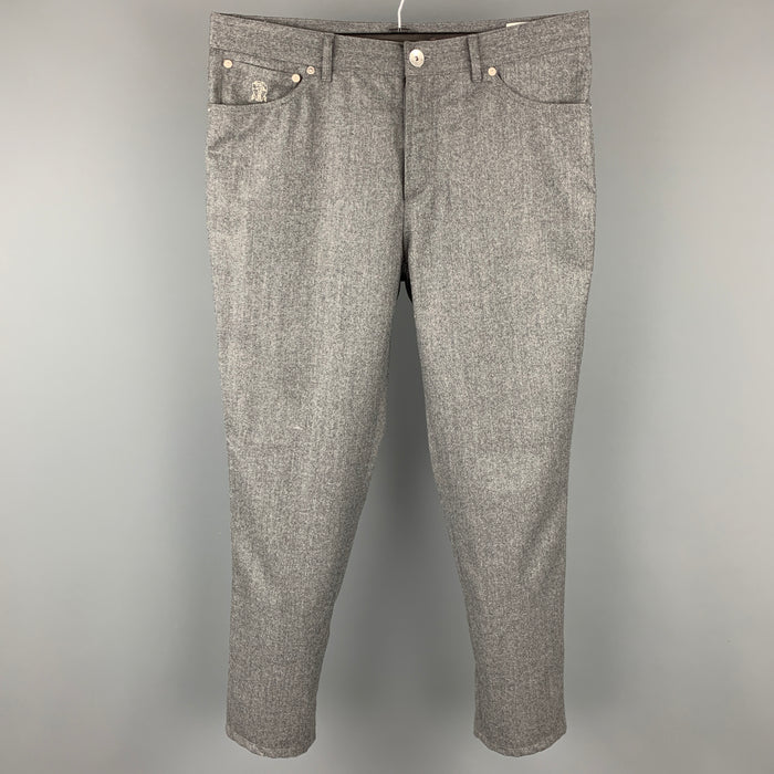 BRUNELLO CUCINELLI Size 34 Grey Heather Wool Button Fly Dress Pants