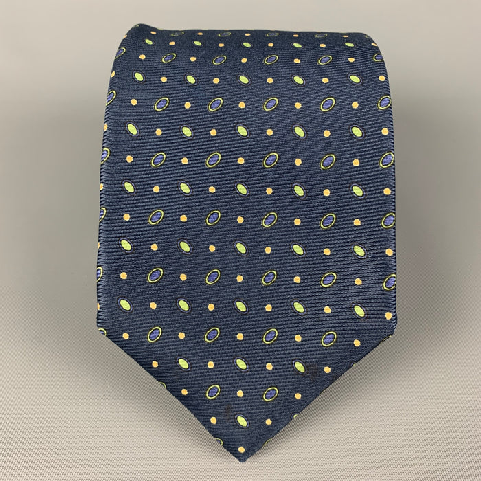 KITON Navy Green Dots Silk Tie