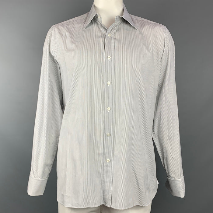 TOM FORD Size XL White & Black Pinstripe Cotton Button Up Long Sleeve Shirt