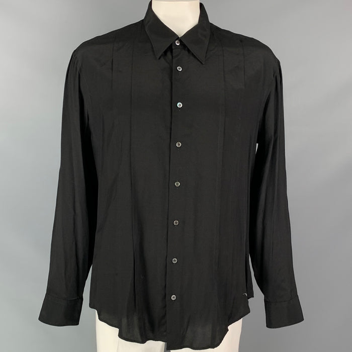 ARMANI COLLEZIONI Size XXL Black Pleated Viscose Button Up Long Sleeve Shirt