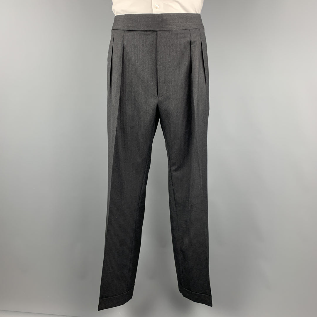 TOM FORD Taille 50 Costume à revers cranté en laine anthracite à chevrons