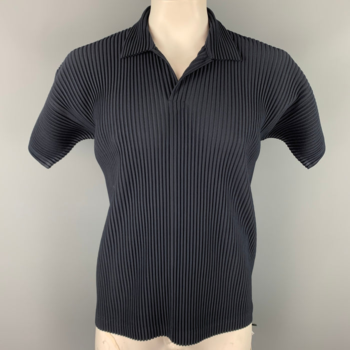 ISSEY MIYAKE Homme Plisse Size XL Navy Pleated Polyester Polo
