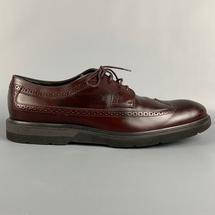TOD'S Size 12.5 Burgundy Perforated Leather Wingtip Lace Up Shoes