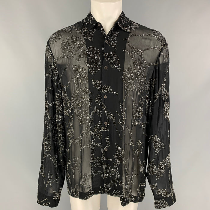 DRIES VAN NOTEN Size S Black Silver Sequined Viscose Long Sleeve Shirt