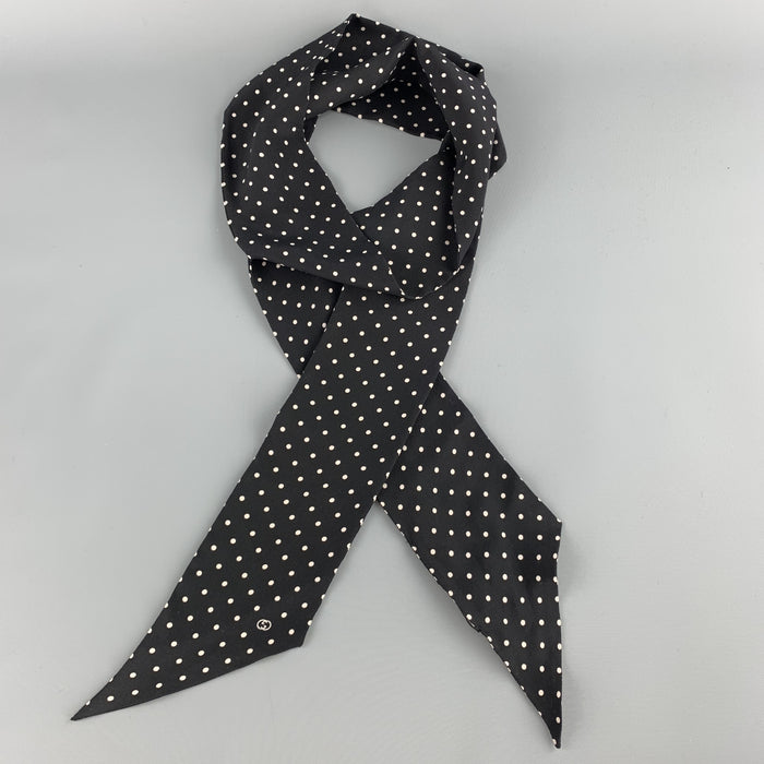 GUCCI Black & White Polka Dot Silk Twilly Neck Tie Scarf