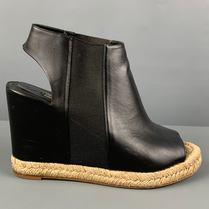 BALENCIAGA Size 10 Black Natural Leather Peep Toe Boots