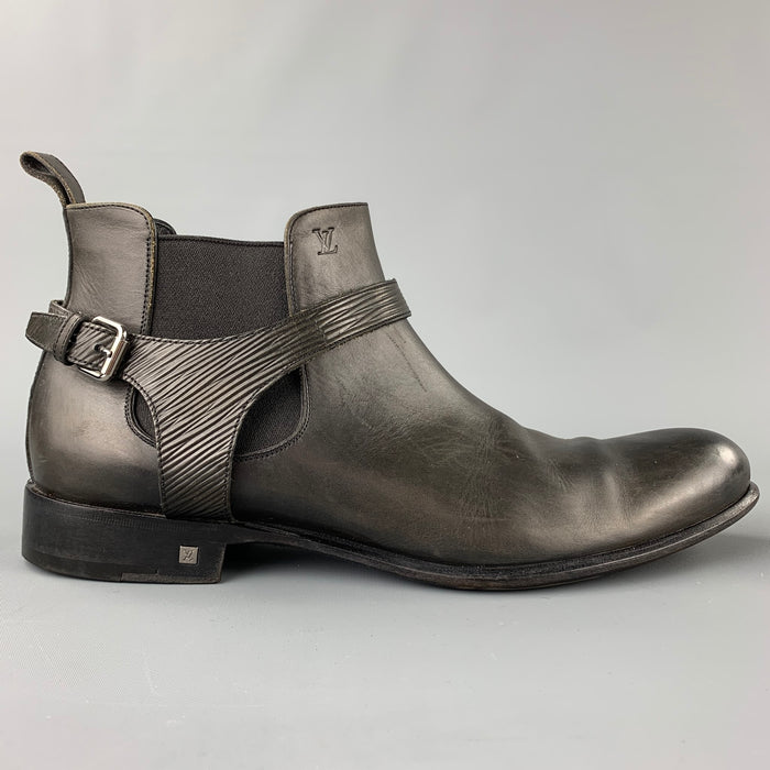 LOUIS VUITTON Size 12 Slate Antique Leather Harness Boots