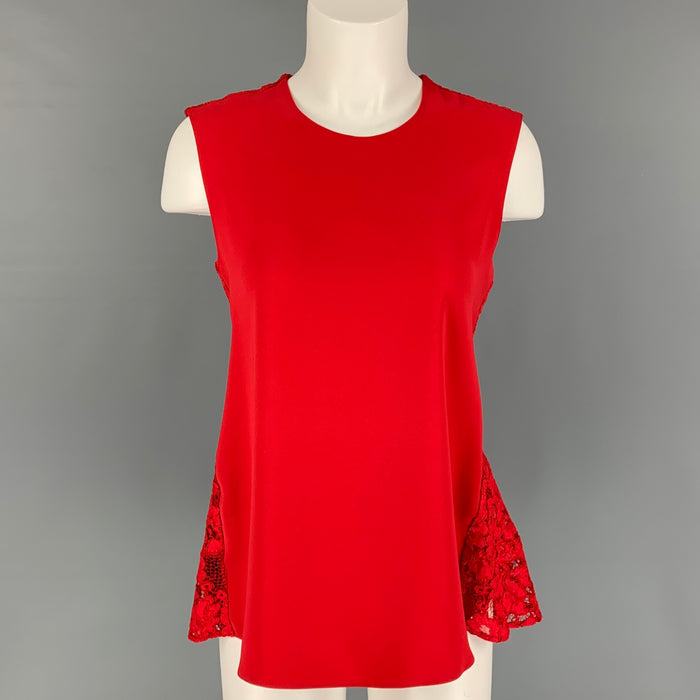 CAROLINA HERRERA Size 2 Red Polyester Blend Lace Peplum Blouse