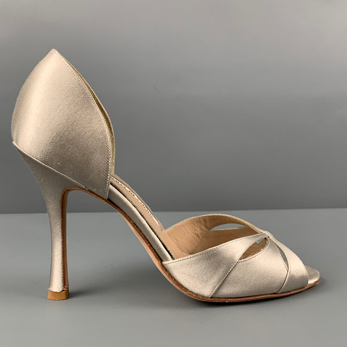 MANOLO BLAHNIK Size 6.5 Gray Silk Metallic D'Orsay Pumps