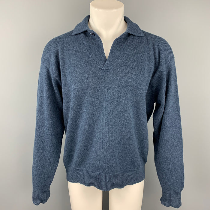 LORO PIANA Size M Blue Cashmere Spread Collar Pullover