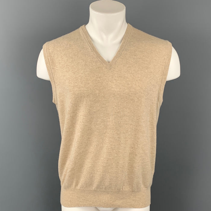 LORO PIANA Size L Oatmeal Cashmere V-Neck Vest