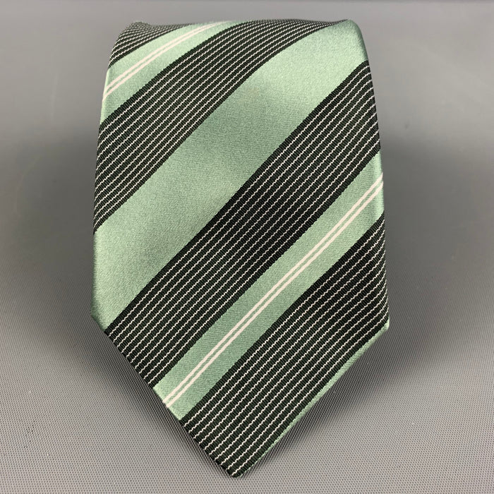 GIORGIO ARMANI Green & Black Diagonal Stripe Silk Tie