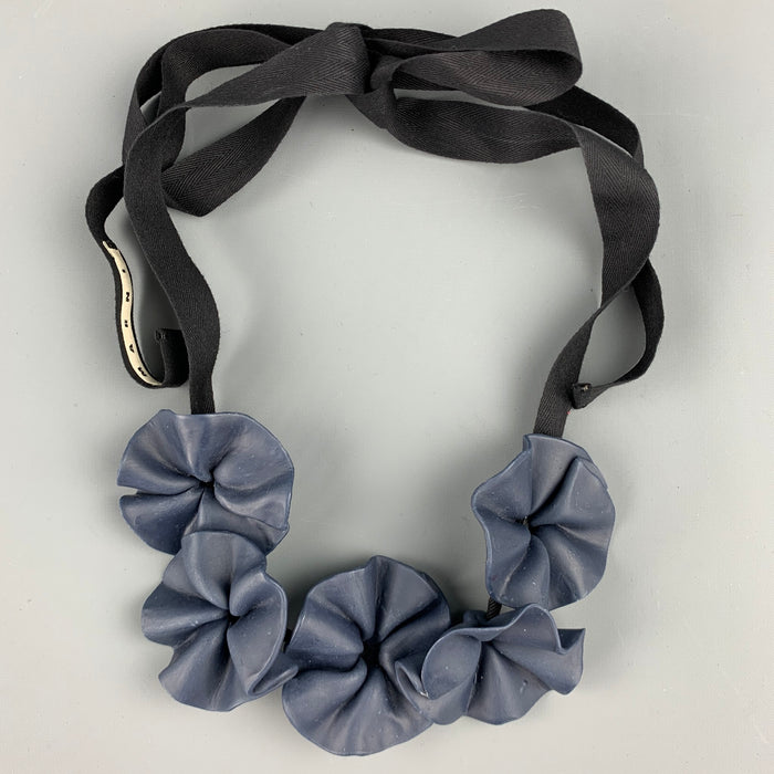 MARNI Blue Vinyl Floral Ribbon Necklace