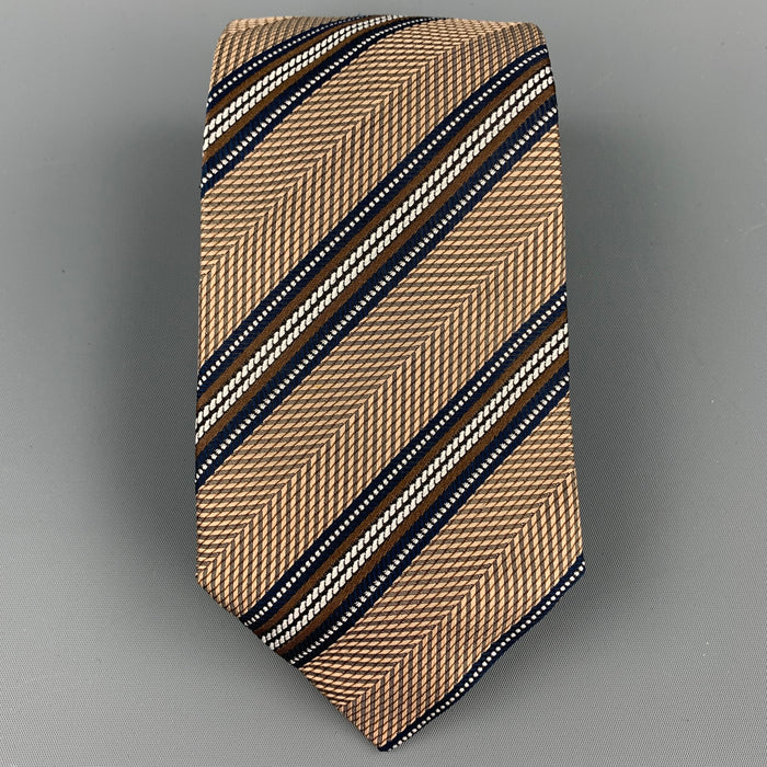 ERMENEGILDO ZEGNA Brown & Navy Diagonal Stripe Silk Tie