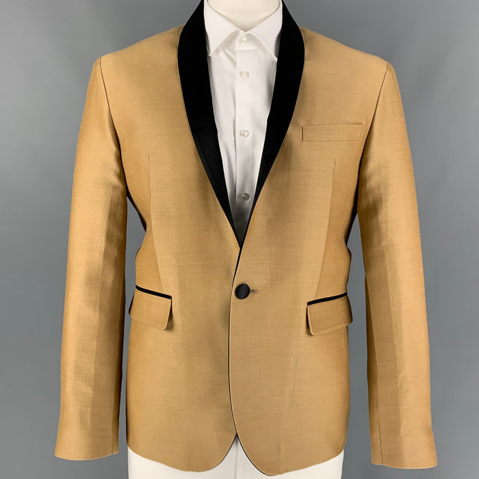 DSQUARED2 Size 46 Tan Black Wool Silk Shawl Collar Sport Coat