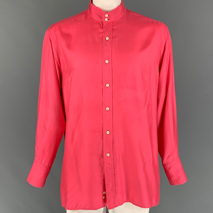 GUCCI Size L Pink Silk Nehru Collar Long Sleeve Shirt