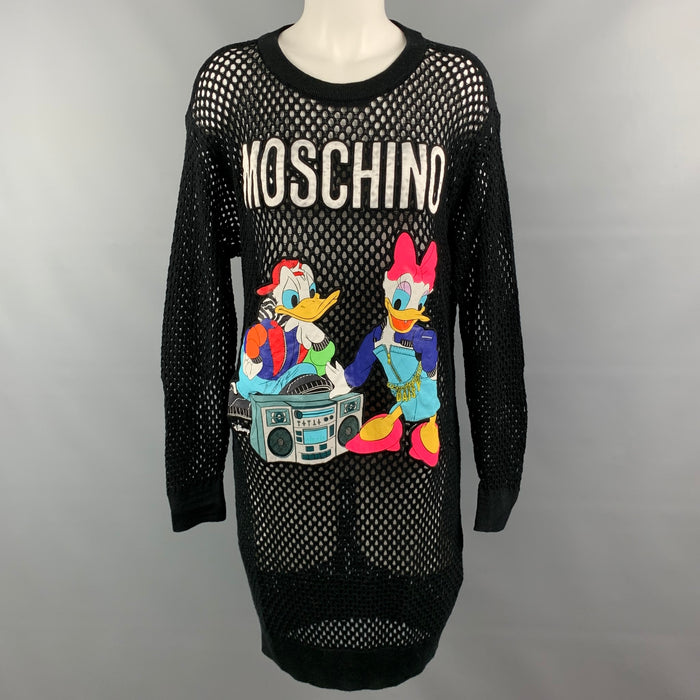 MOSCHINO x H&M Size XS Black & Multi-Color Mesh Wool Disney Pullover