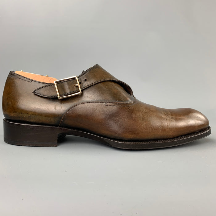 TOM FORD Edgar Size 10 Brown Antique Leather Monk Strap Loafers