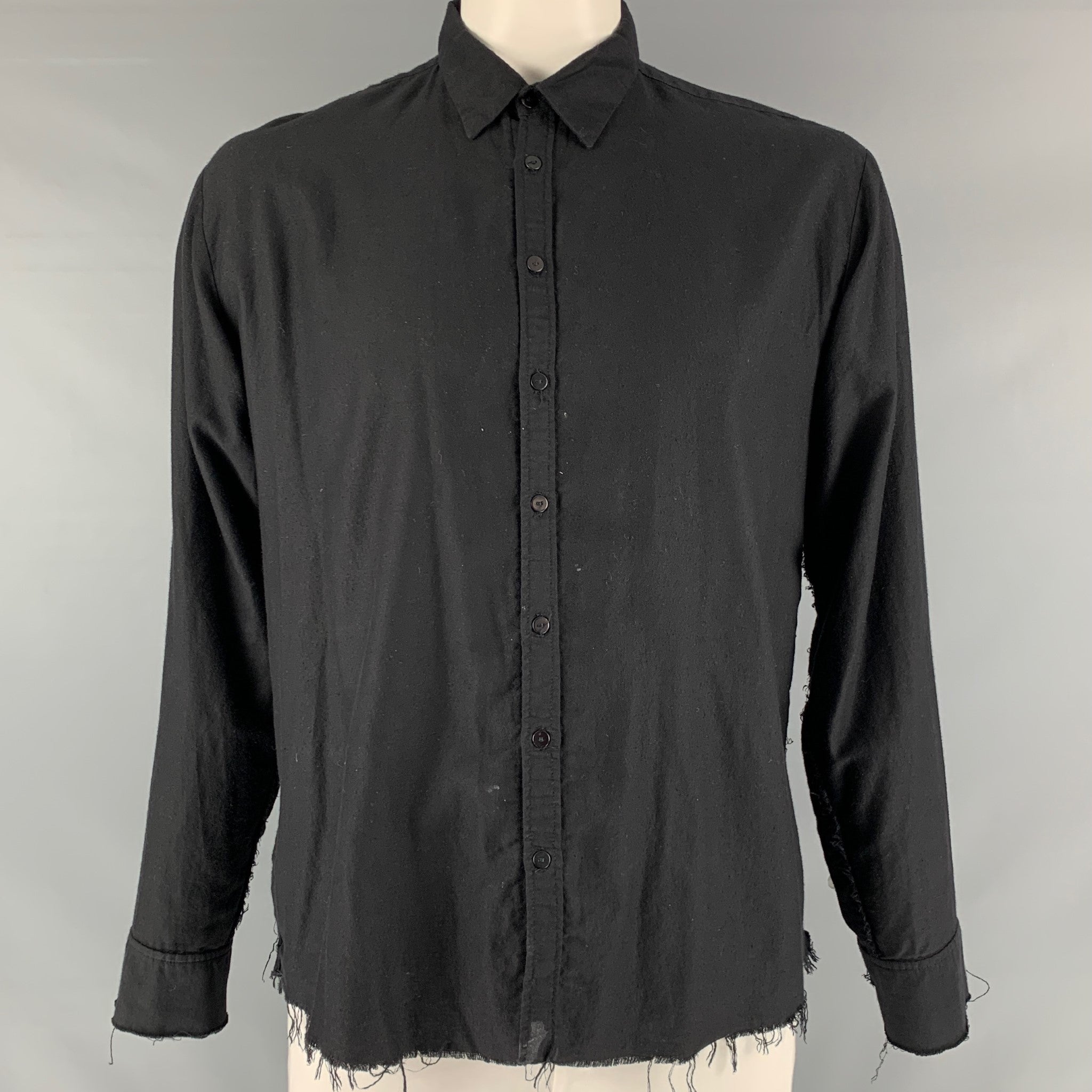 ELENA DAWSON Size L Black Cotton Long Sleeve Shirt