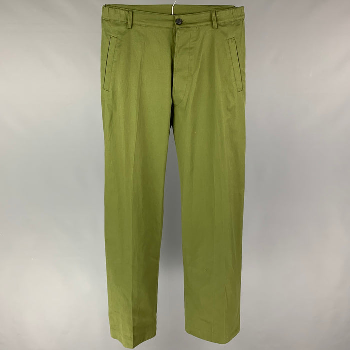 WALTER VAN BEIRENDONCK FW 17 Size 32 Olive Cotton Button Fly Dress Pants