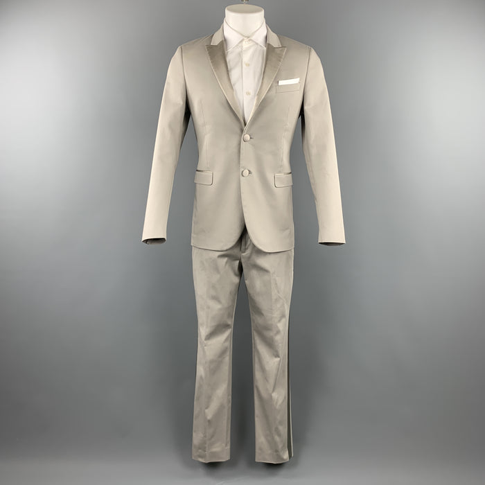 NEIL BARRETT Size 38 Light Gray Cotton / Elastane Peak Lapel Silk Trim Tuxedo