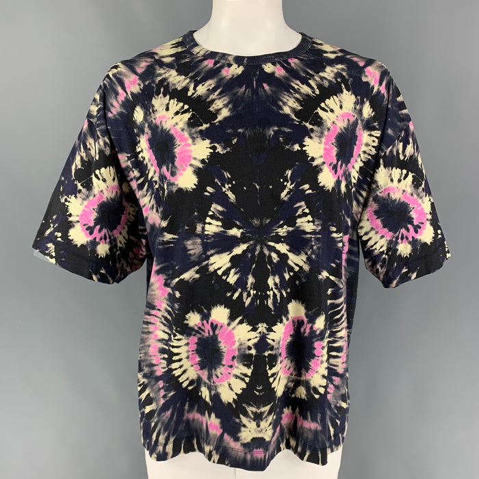 DRIES VAN NOTEN Size M Black Multi-Color Tie Dye Cotton Crew-Neck T-shirt