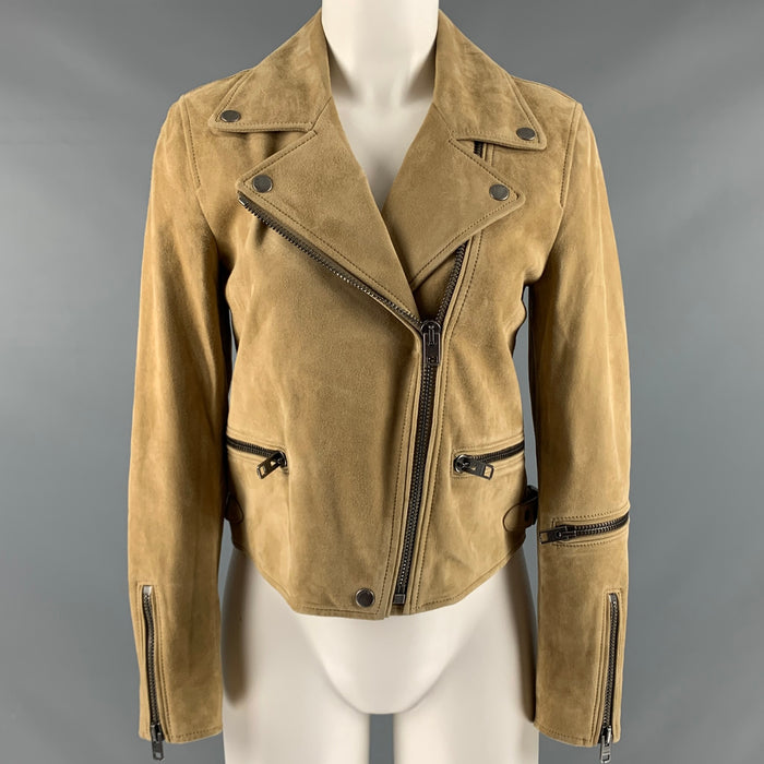 COACH Size 2 Tan Suede Lamb Skin Biker Jacket