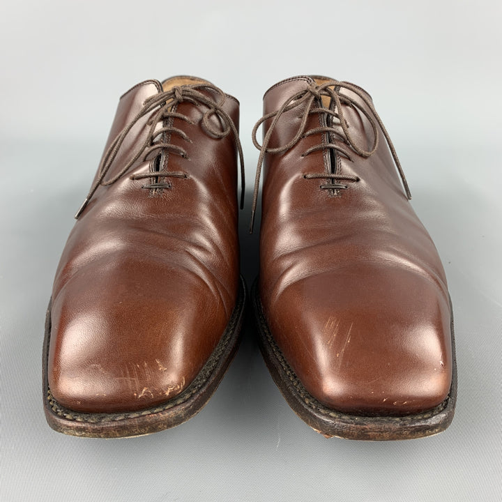 SALVATORE FERRAGAMO Taille 12 Cuir Marron Bout Uni À Lacets