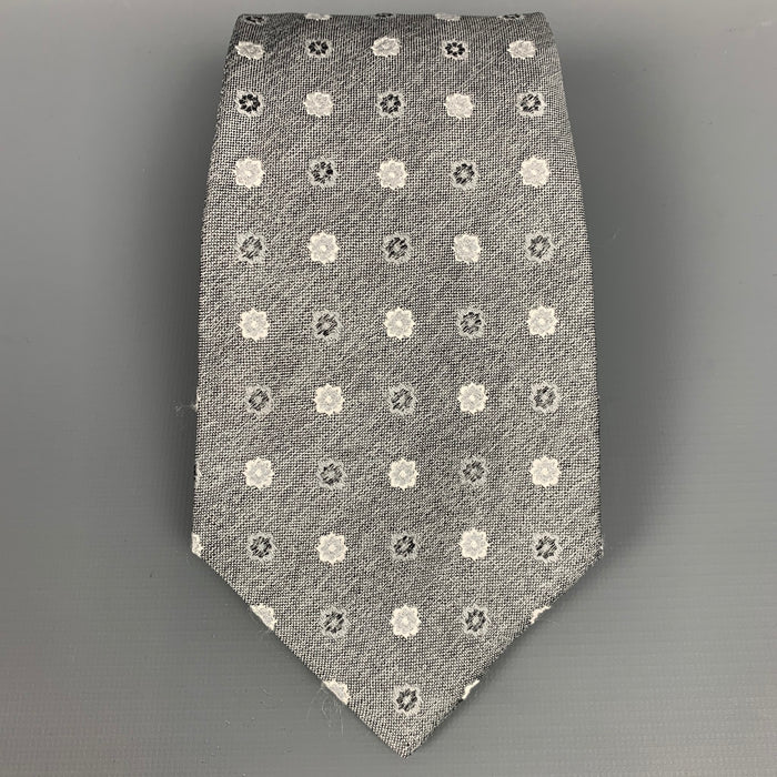 KITON Light Gray & Silver Floral Tie
