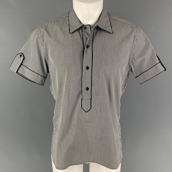 GUCCI Size L Black White Gingham Cotton Short Sleeve Shirt