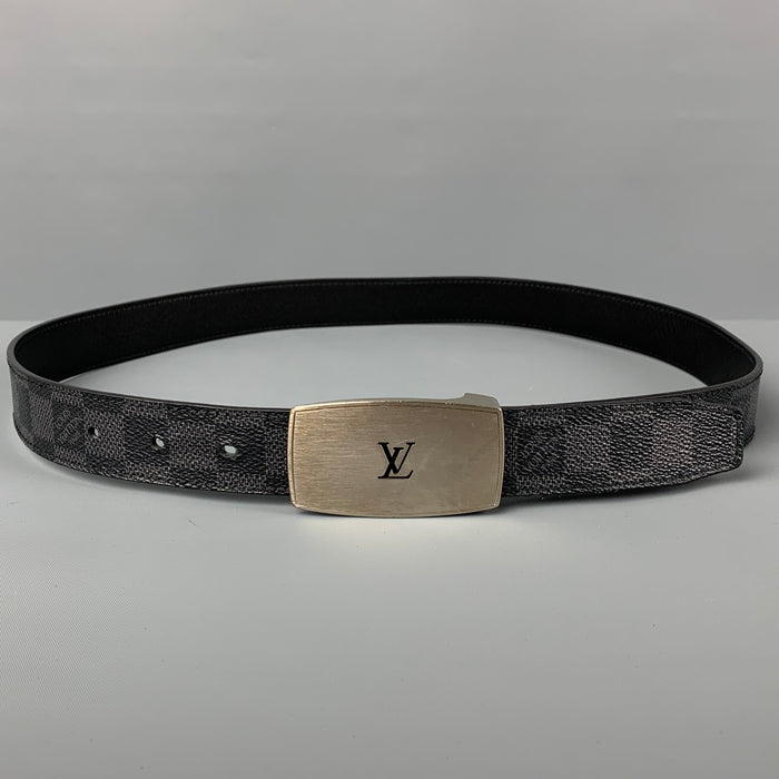 LOUIS VUITTON Size 36 Black Grey Damier Leather Belt