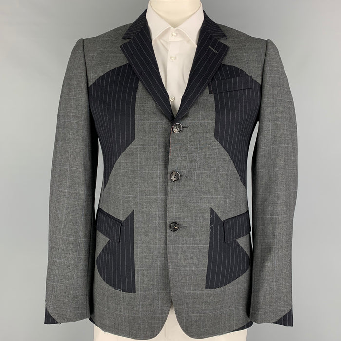 MOSCHINO Size 42 Regular Grey Navy Patchwork Wool Notch Lapel Sport Coat