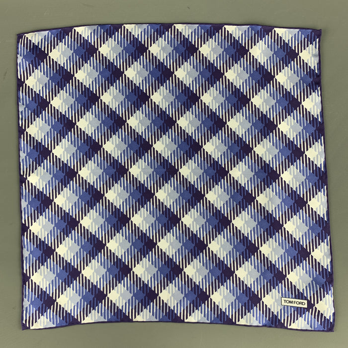 TOM FORD Light Blue & Purple Plaid Silk Pocket Square