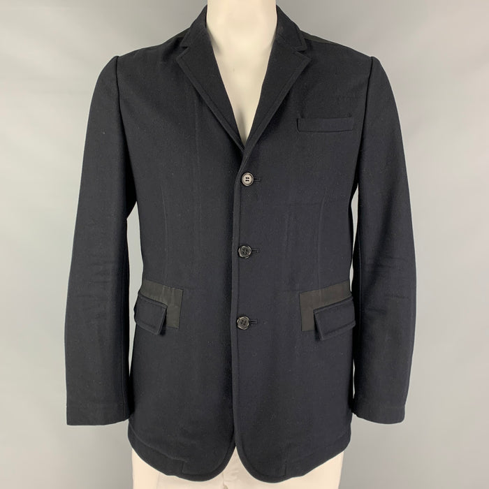 MARNI Size 40 Navy Black Wool Blend Notch Lapel Sport Coat