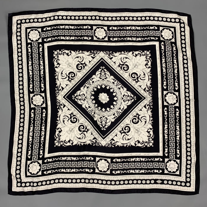 VERSACE Black & White Baroque Twill Silk Large Scarf