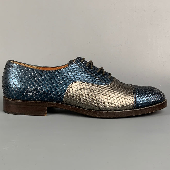 MARC by MARC JACOBS Size 9 Blue & Silver Metallic Snake Skin Shoes