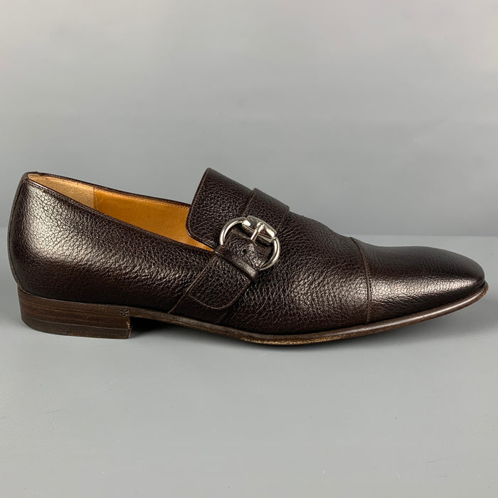 GUCCI Size 8 Brown Pebble Grain Leather Loafers