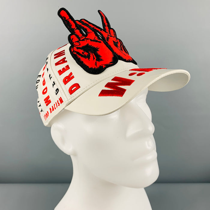 WALTER VAN BEIRENDONCK White Red Embroidered Cotton Blend Coated Canvas Hat