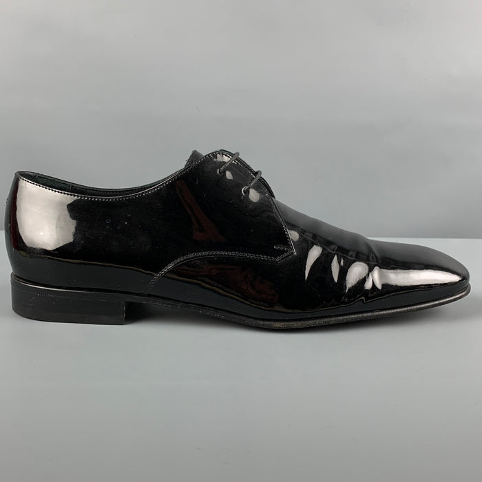 SALVATORE FERRAGAMO Size 10.5 Black Patent Leather Lace Up Shoes