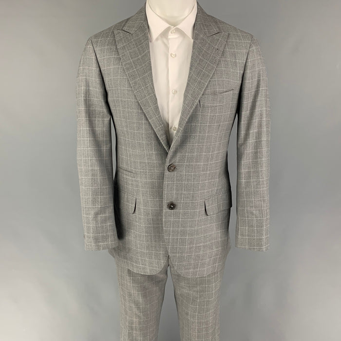 BRUNELLO CUCINELLI Size 38 Gray Window Pane Lana Wool Silk Suit
