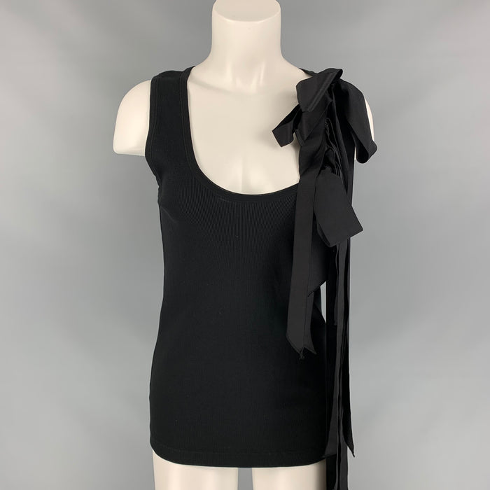 DRIES VAN NOTEN x CHRISTIAN LACROIX SS 20 Size L Black Ribbed Cotton Bow Tank Top