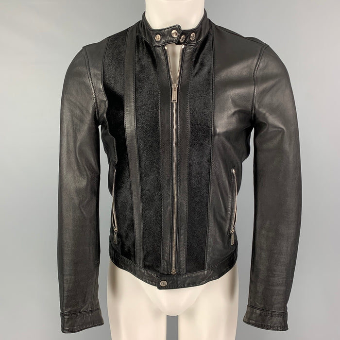 DSQUARED2 Size 36 Black Leather Zip Up Jacket