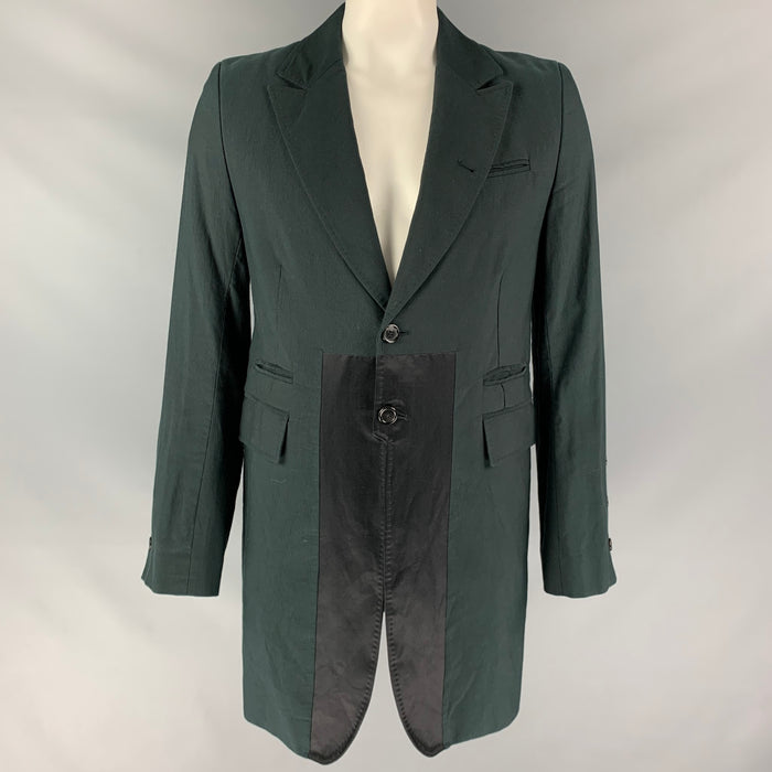ANN DEMEULEMEESTER Size XL Charcoal & Black Peak Lapel Cotton Coat