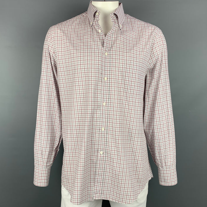 BRUNELLO CUCINELLI Size XXL White & Grey Plaid Cotton Long Sleeve Shirt