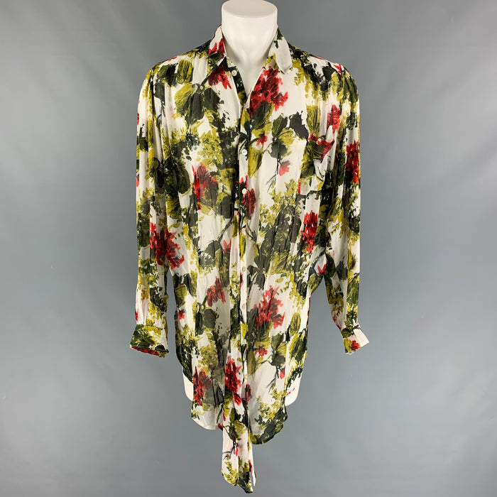 JEAN PAUL GAULTIER Size XL Green Multi-Color Abstract Floral Long Sleeve Shirt