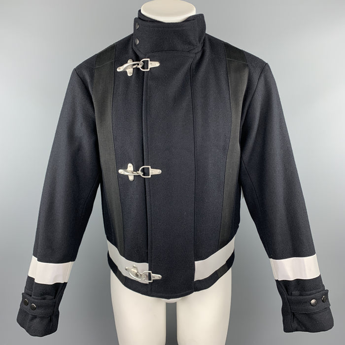 DRIES VAN NOTEN Size S Navy Solid Hook & Eye Jacket