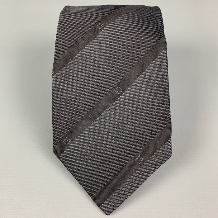 GUCCI Black on Black Diagonal Stripe Silk Tie