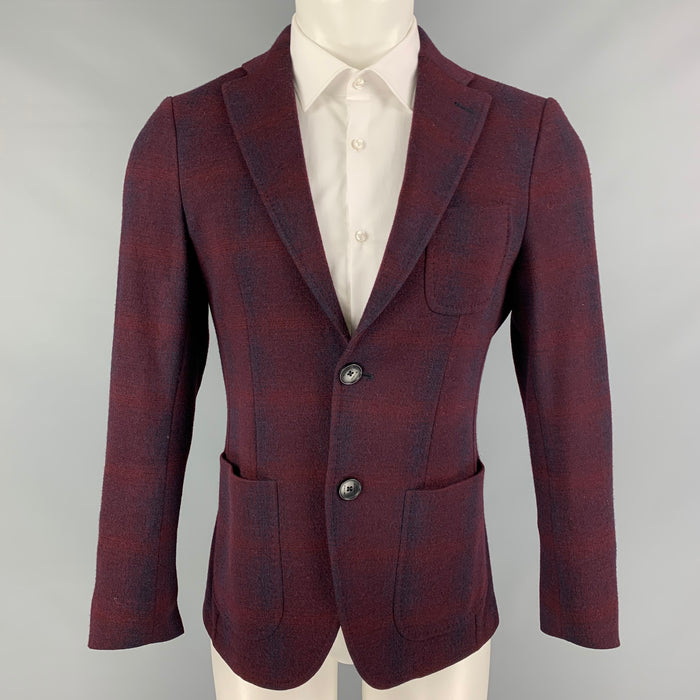 ETRO Size 38 Burgundy Navy Plaid Wool Single Breasted Nuovo Jersey Sport Coat