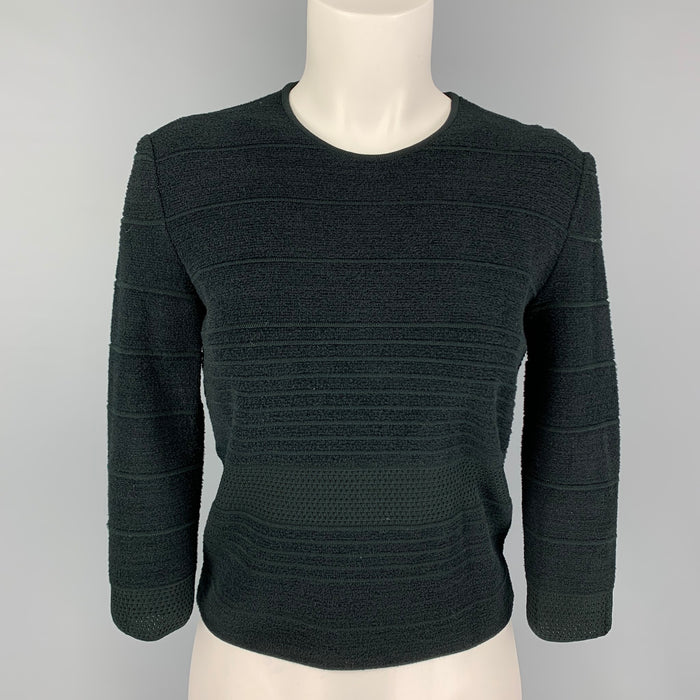 GIORGIO ARMANI Size 2 Black Viscose Blend Textured Casual Top