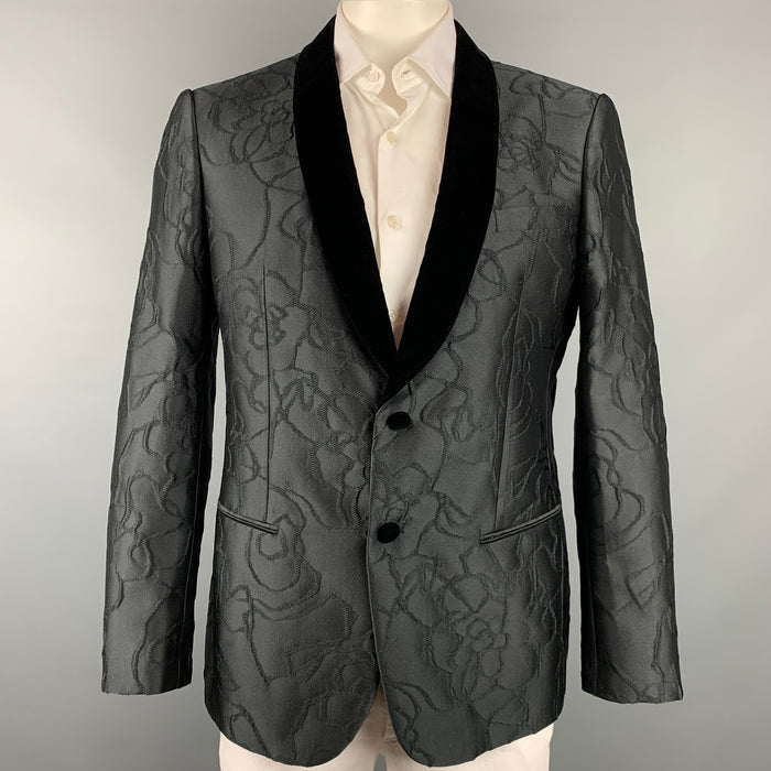 GIORGIO ARMANI Exclusive Edition Size 44 Regular Black Jacquard Polyester / Silk Sport Coat